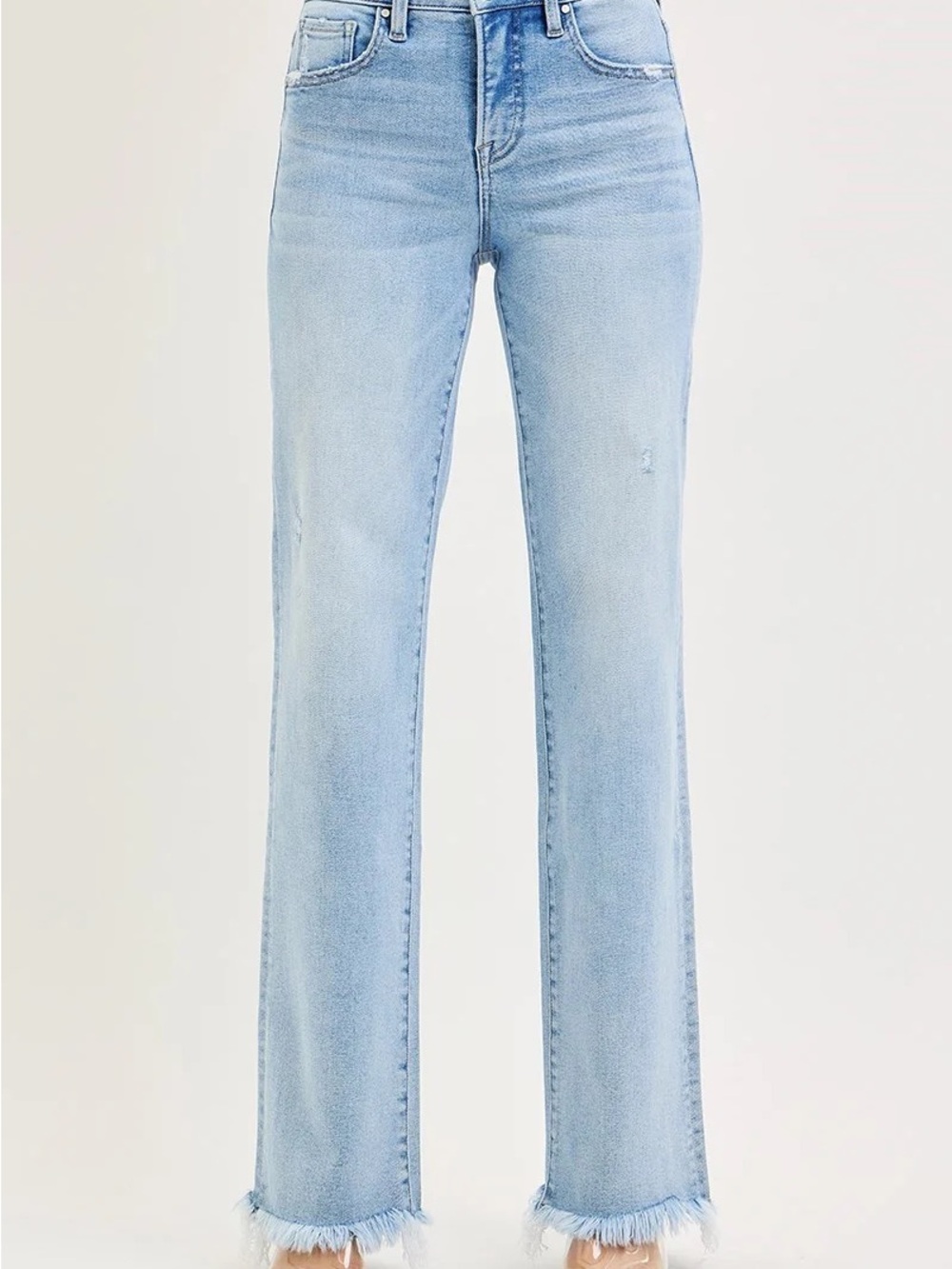 NWT RISEN Tummy Control High-Rise Long Straight Jeans Light Wash 5/27 #223